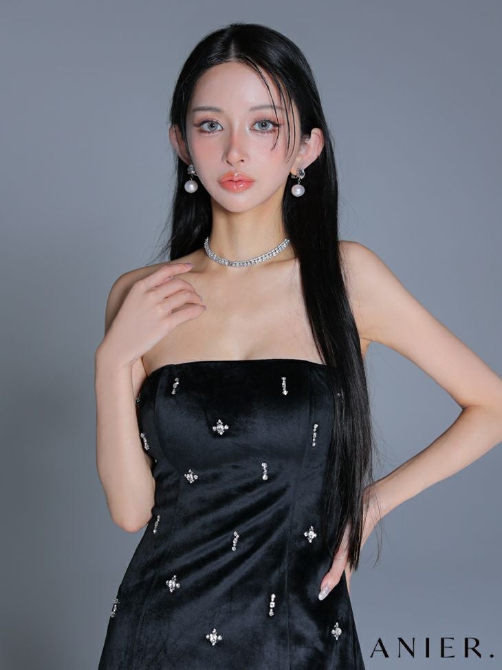 ROBE de FLEURS anier.ROBE ローブドフルール アニエルローブ  【XSサイズあり】Simple bear bijou mini dress シンプルベアビジューミニドレス fm-anier4056-c