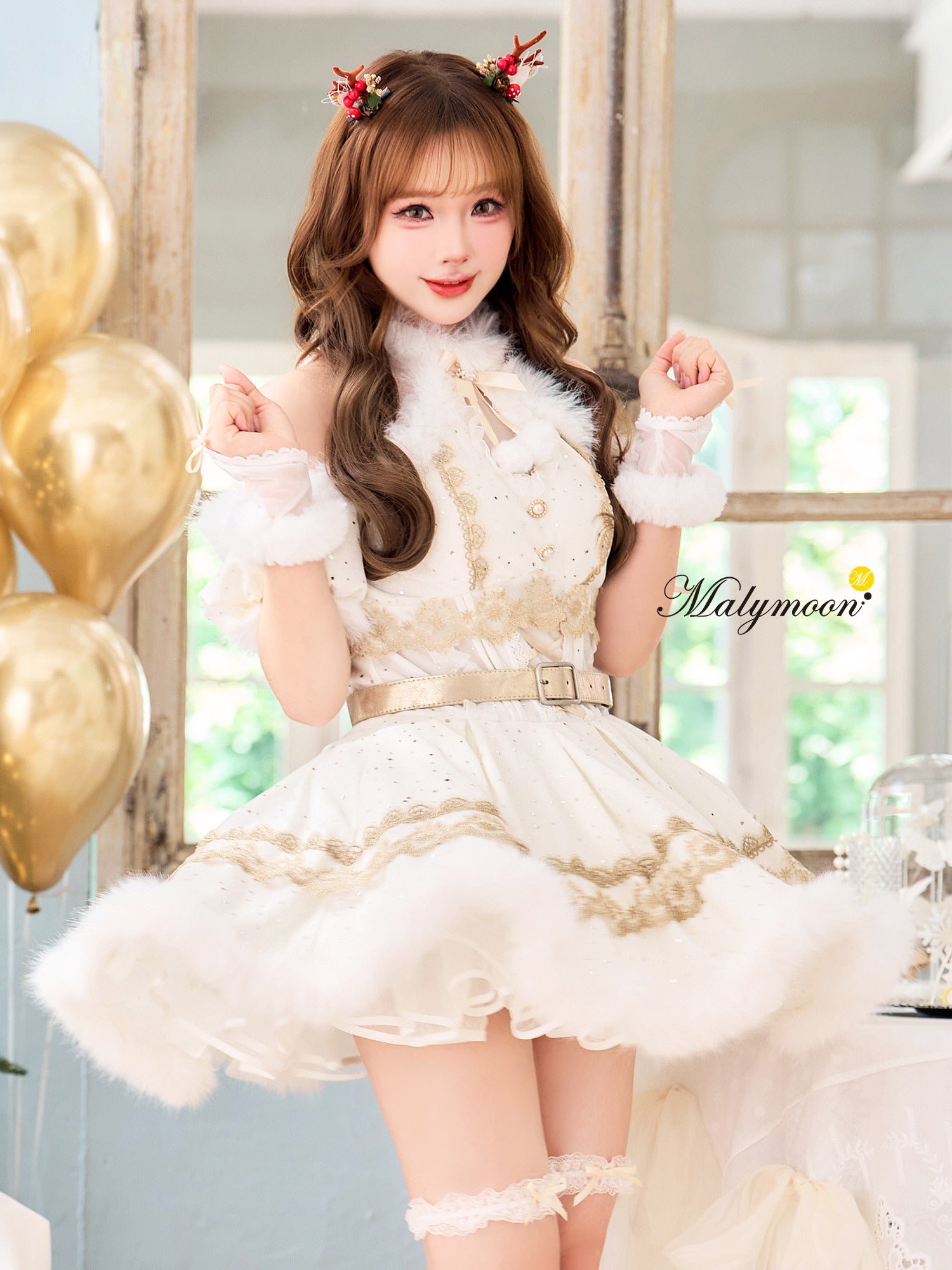 【9点セット】Malymoon マリームーン フレンチチェックノエルトナカイ サンタ [レッド /ブラウン] mlcs25050