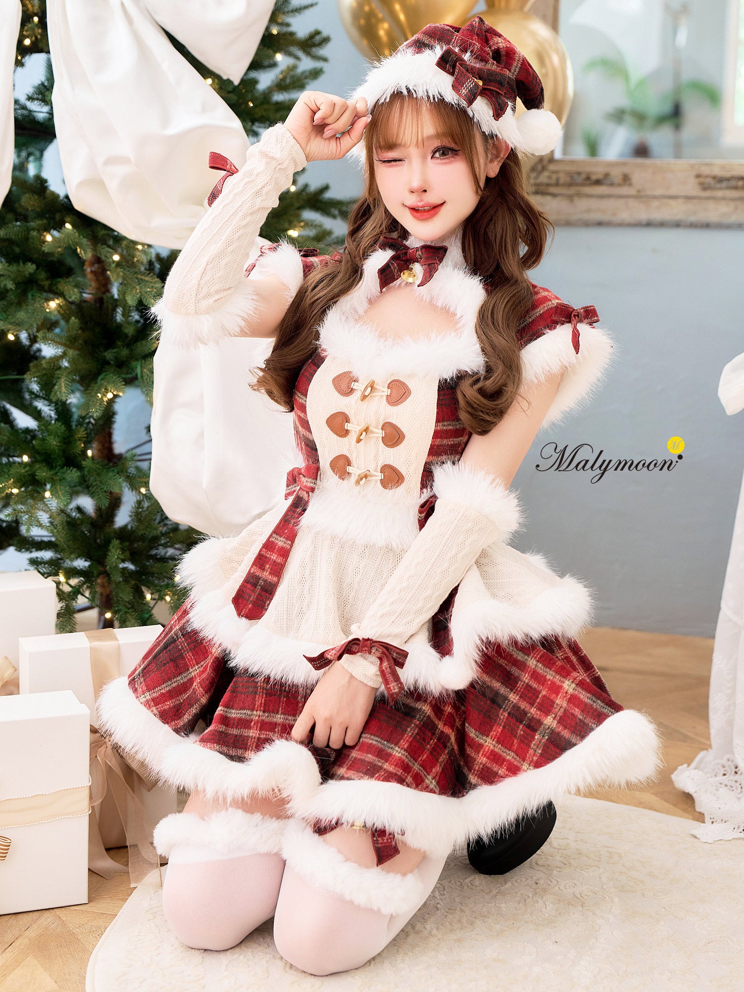 【9点セット】Malymoon マリームーン ベルベットフルールパールサンタ レッド mlcs25060