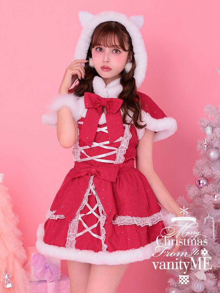 3点セット】Sweet Cat Santa Hood One Piece スイートキャットサンタ