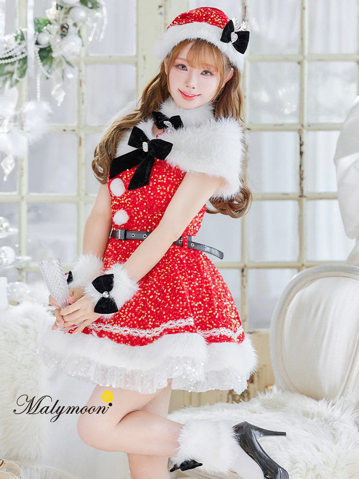 【9点セット】Malymoon マリームーン スパークリージュエルリボンサンタ [レッド /ホワイト] mlcs25059