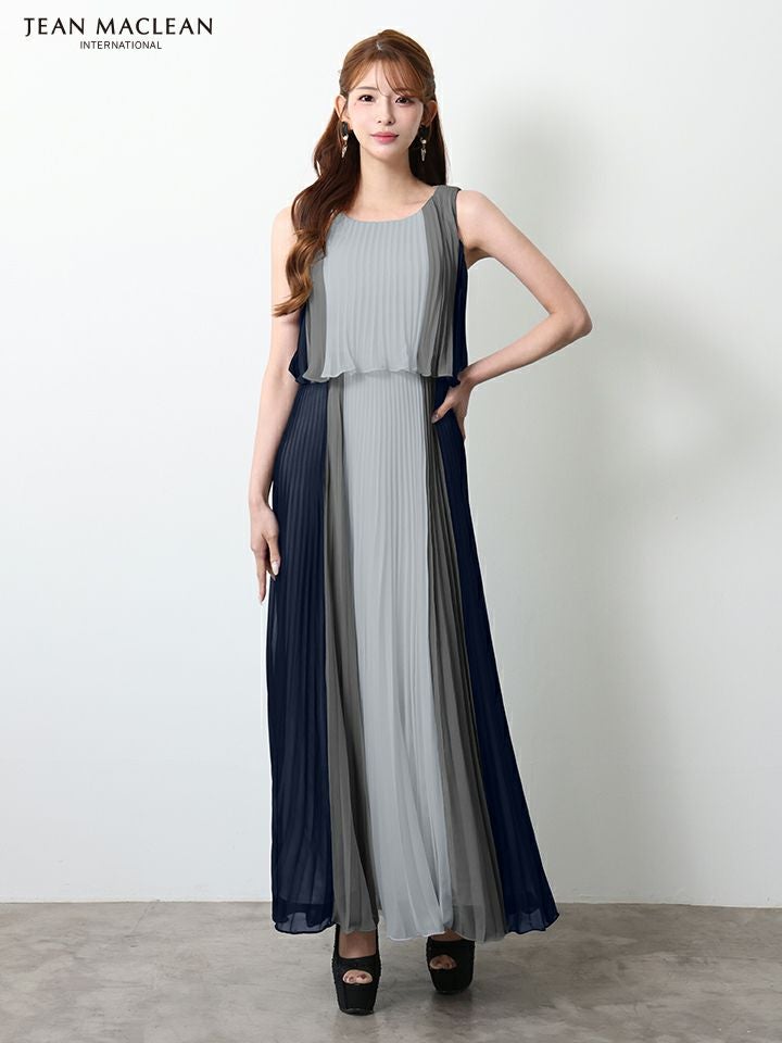 JEAN MACLEAN ジャンマクレーン グラデーション/シフォン/ウエスト切替/プリーツ/ミモレ丈/ロングドレス ja51950-c