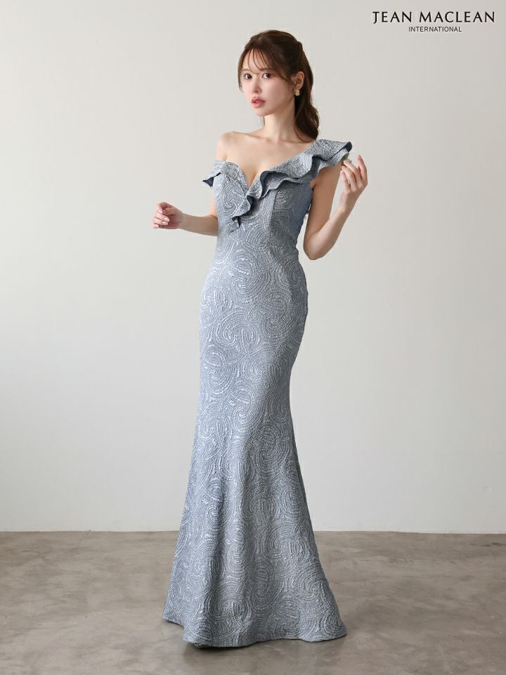 JEAN MACLEAN ジャンマクレーン ジャガード/ワンオフショル/アシンメトリーフリル/マーメイドライン/タイト ロングドレス ja51948-c