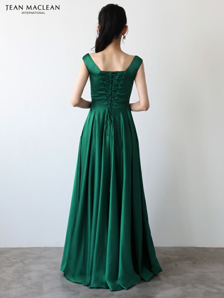 JEAN MACLEAN ジャンマクレーン ワンカラー/サテン/タックデザイン/Aライン/フレア/ロングドレス ja51949-c