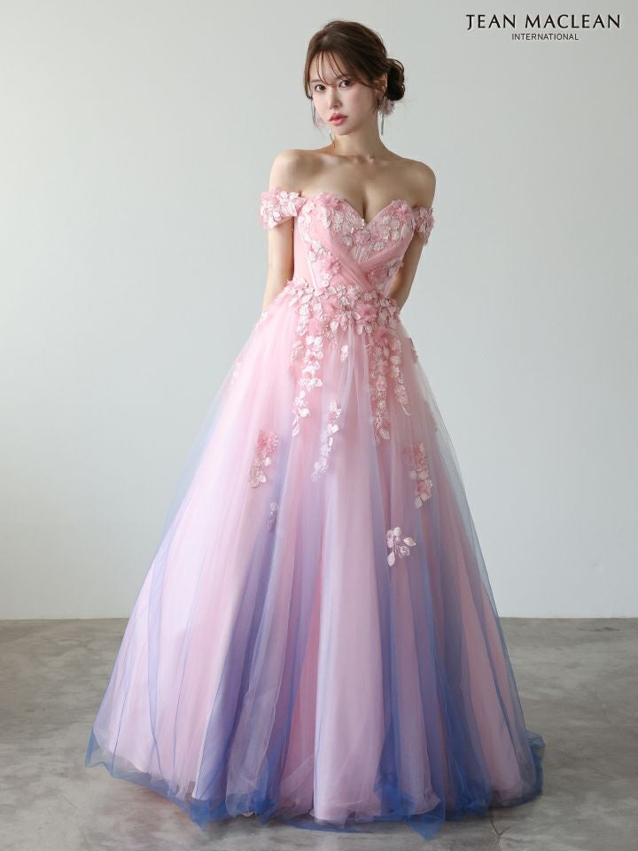 JEAN MACLEAN ジャンマクレーン *YOZAKURA DRESS*-夜桜- グラデーション/フラワーモチーフ/オフショル/姫/ロングドレス  ja51954-c
