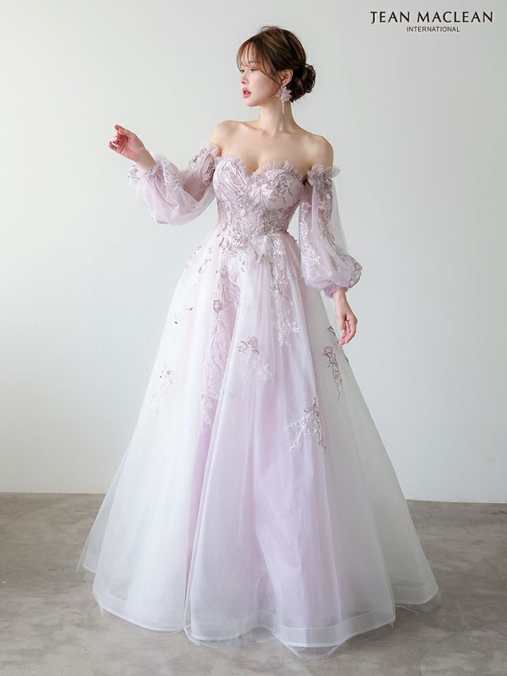 JEAN MACLEAN ジャンマクレーン スパンコール/花柄刺繍/オフショル/姫/ロングドレス 【袖取り外し可能】 ja51955-c