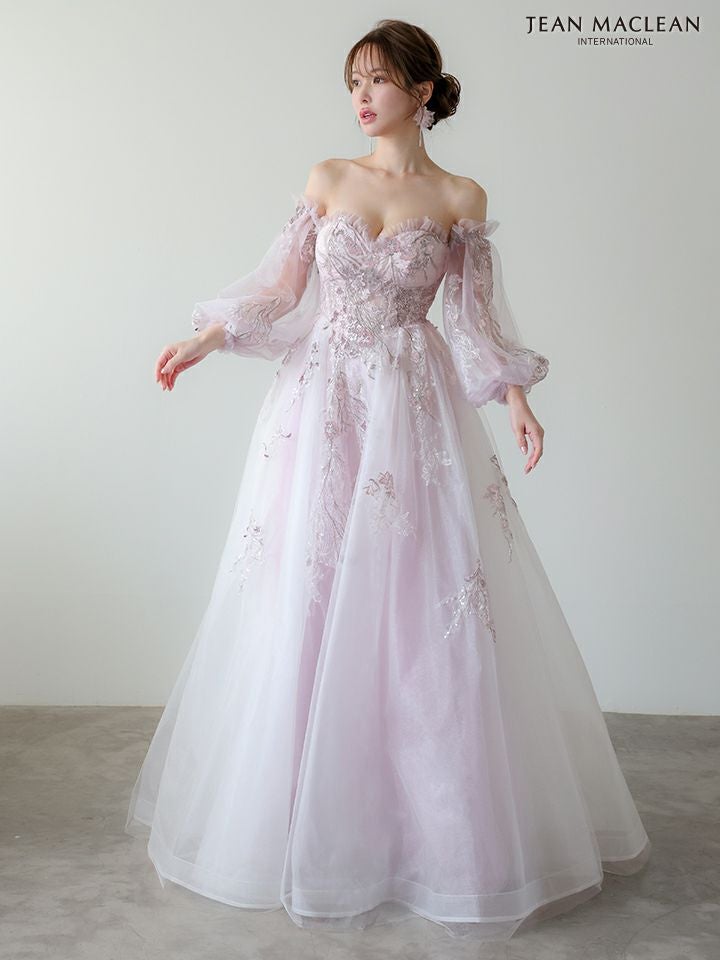 JEAN MACLEAN ジャンマクレーン スパンコール/花柄刺繍/オフショル/姫/ロングドレス 【袖取り外し可能】 ja51955-c