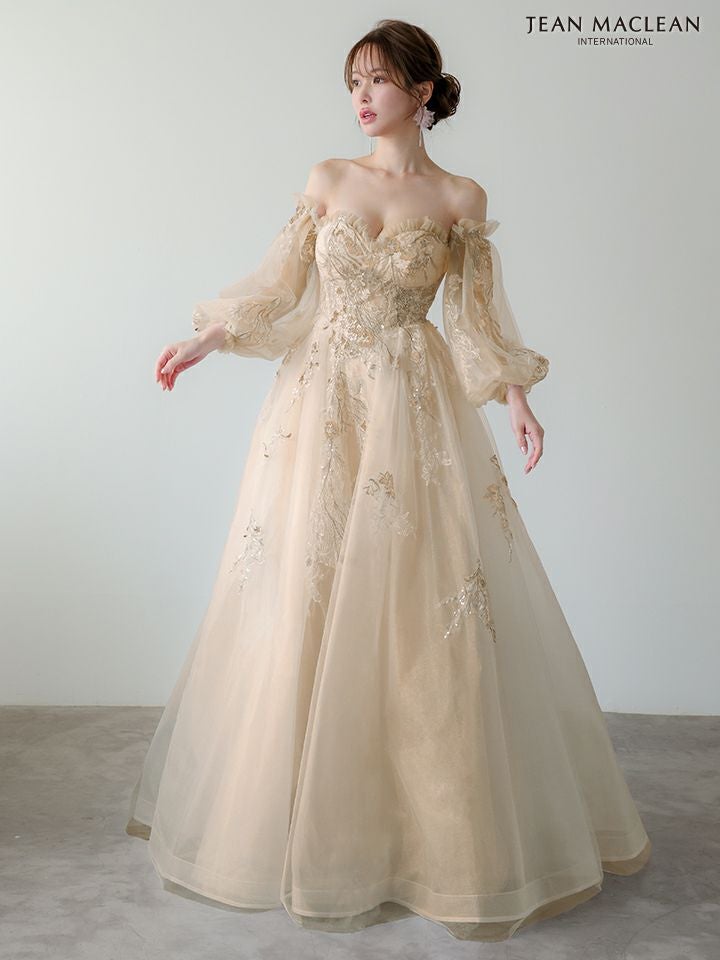 JEAN MACLEAN ジャンマクレーン スパンコール/花柄刺繍/オフショル/姫/ロングドレス 【袖取り外し可能】 ja51955-c