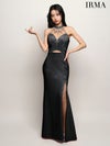 IRMA イルマ ホルターネックビジュー/ラメニット/カットアウト/スリット入り/タイト ロングドレス ir51944-c