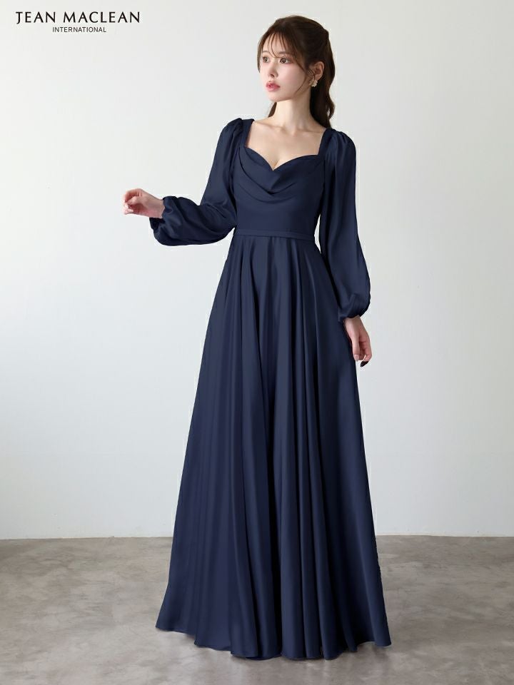 JEAN MACLEAN ジャンマクレーン エレガントサテン/ロングスリーブ/バストドレープ/Aライン/ロングドレス ja51952-c