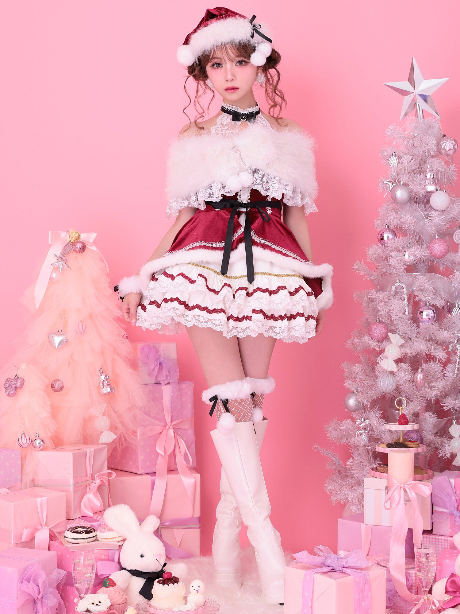 【9点セット】vanityME. × Malymoon リボンショールエレガンスサンタ レッド mlcs25066