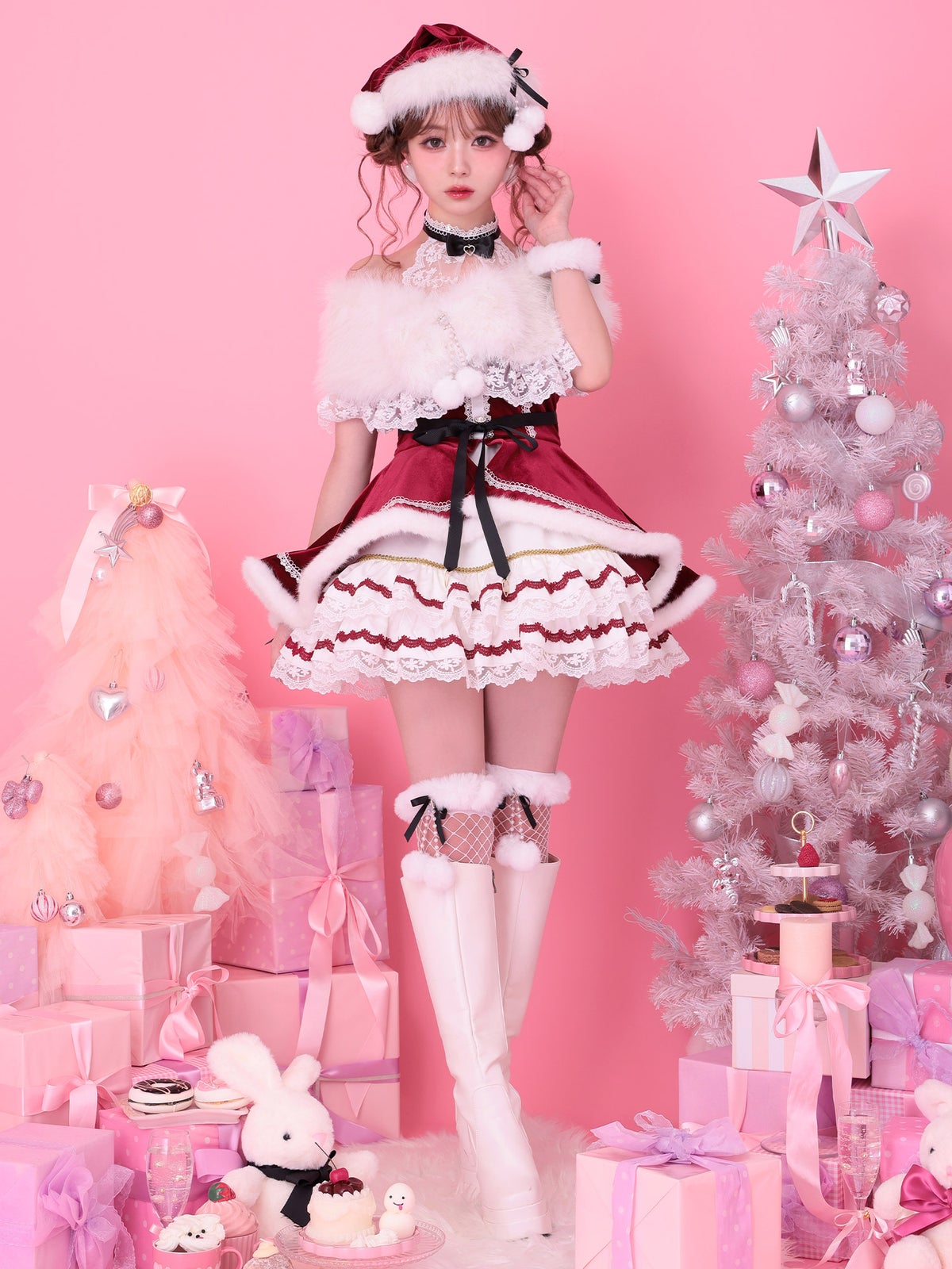 【9点セット】vanityME. × Malymoon リボンショールエレガンスサンタ レッド mlcs25066
