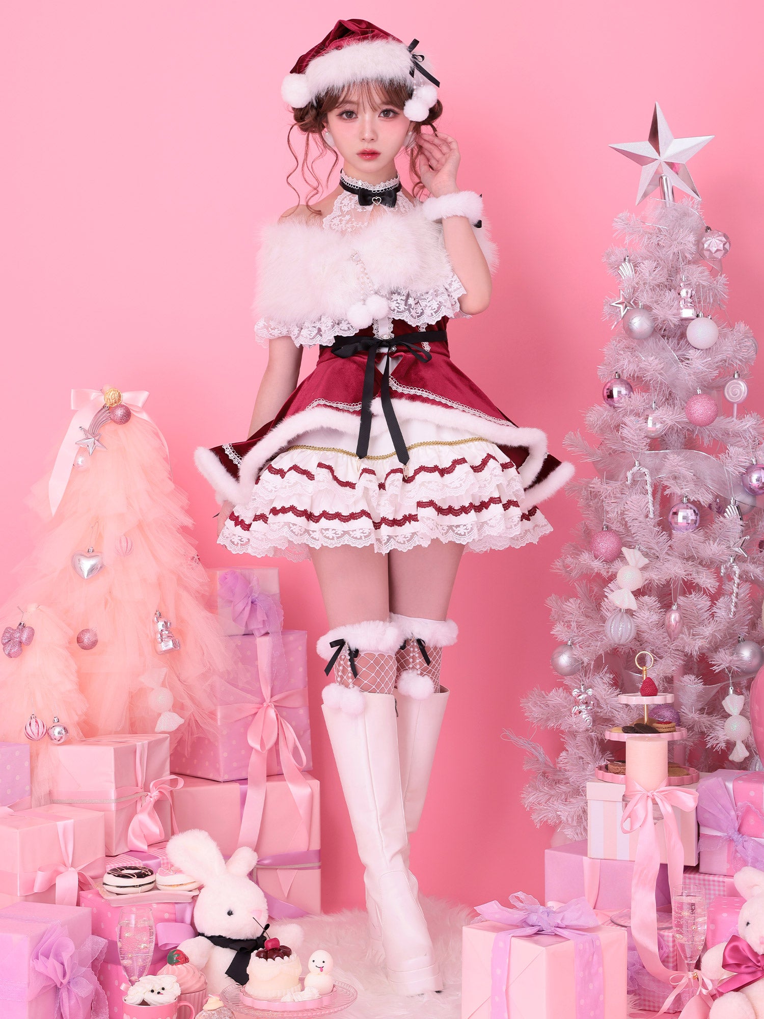 【9点セット】vanityME. × Malymoon リボンショールエレガンスサンタ レッド mlcs25066