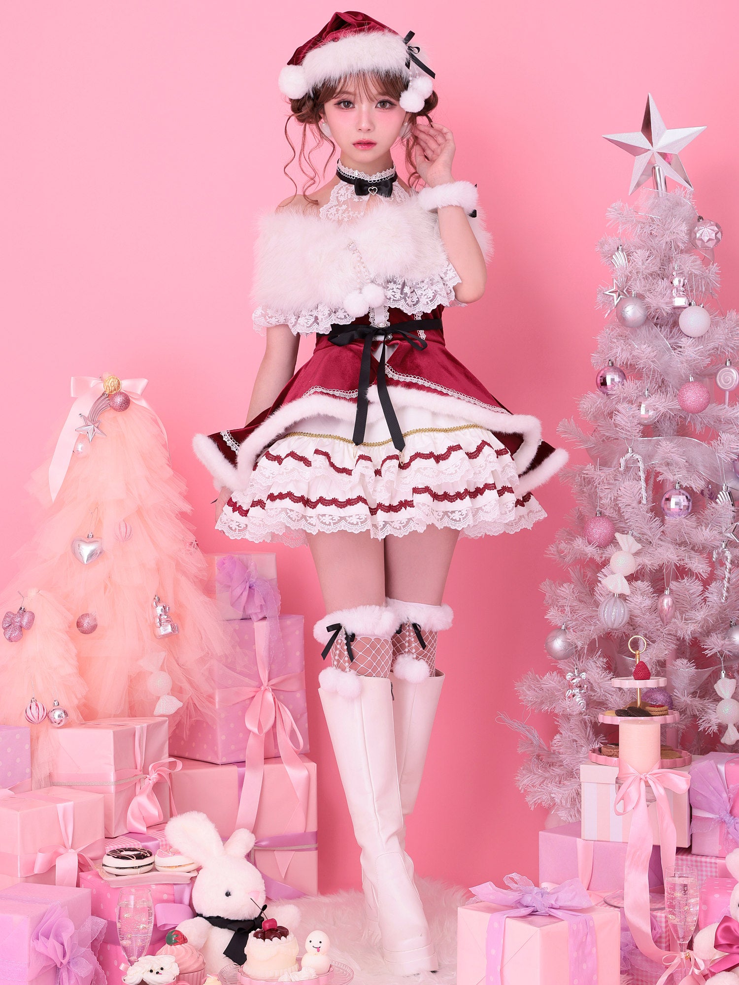 【9点セット】vanityME. × Malymoon リボンショールエレガンスサンタ レッド mlcs25066
