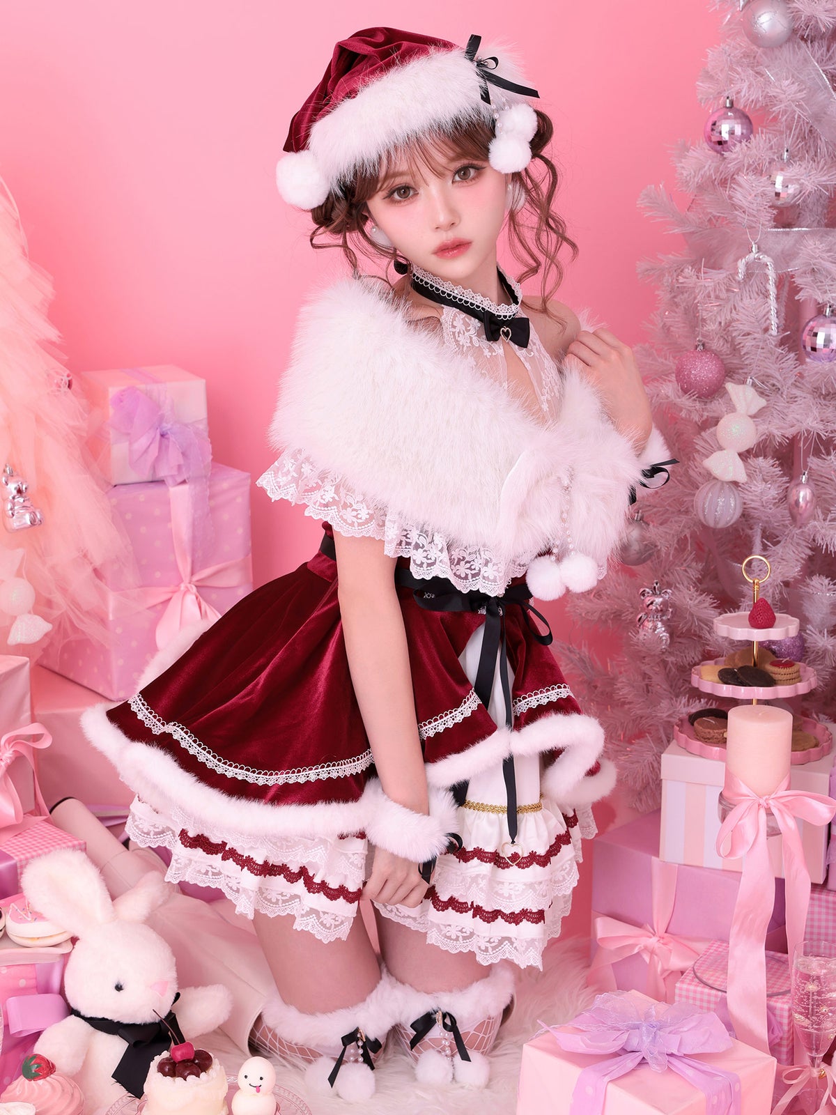 【9点セット】vanityME. × Malymoon リボンショールエレガンスサンタ レッド mlcs25066