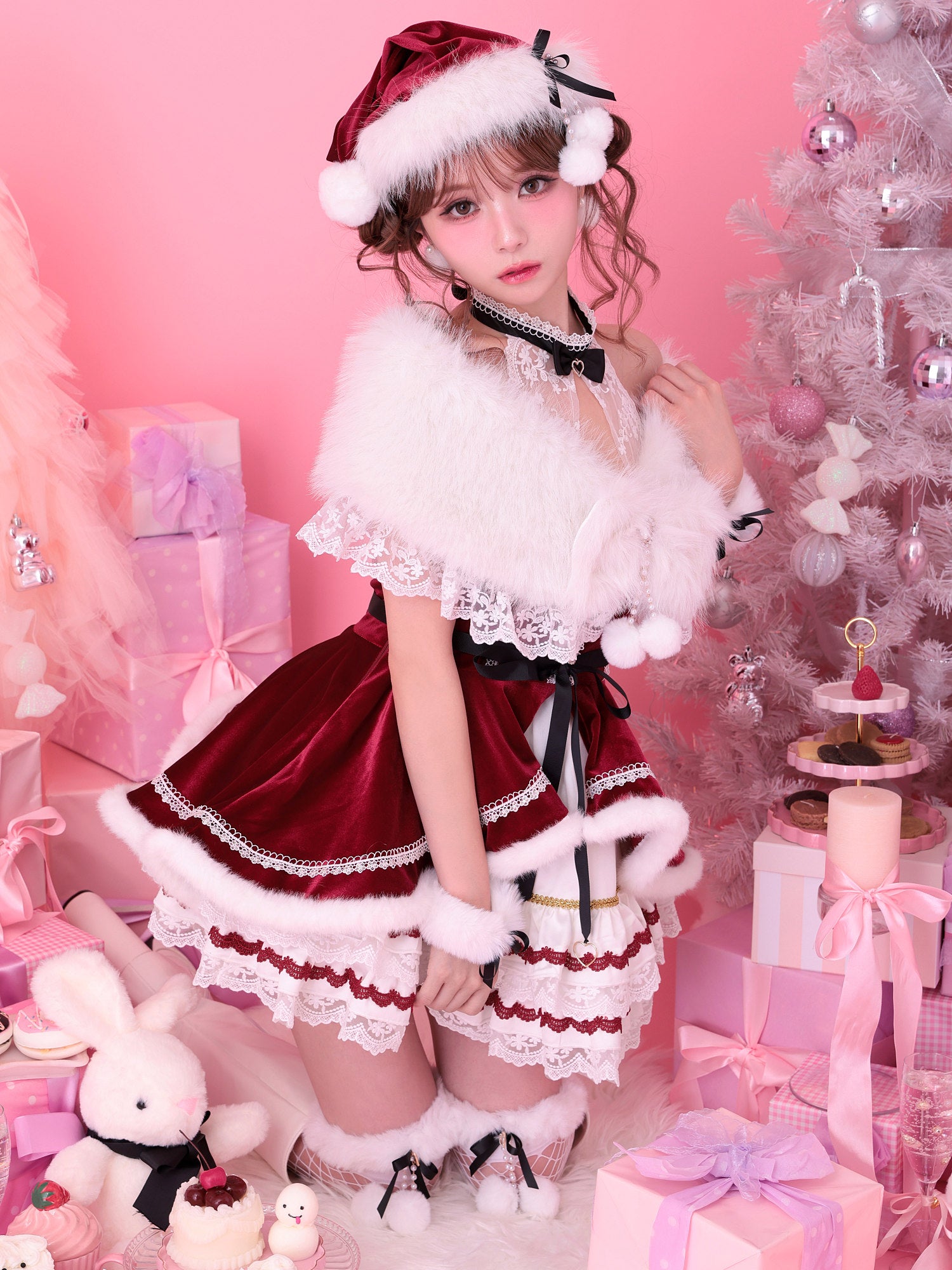 【9点セット】vanityME. × Malymoon リボンショールエレガンスサンタ レッド mlcs25066