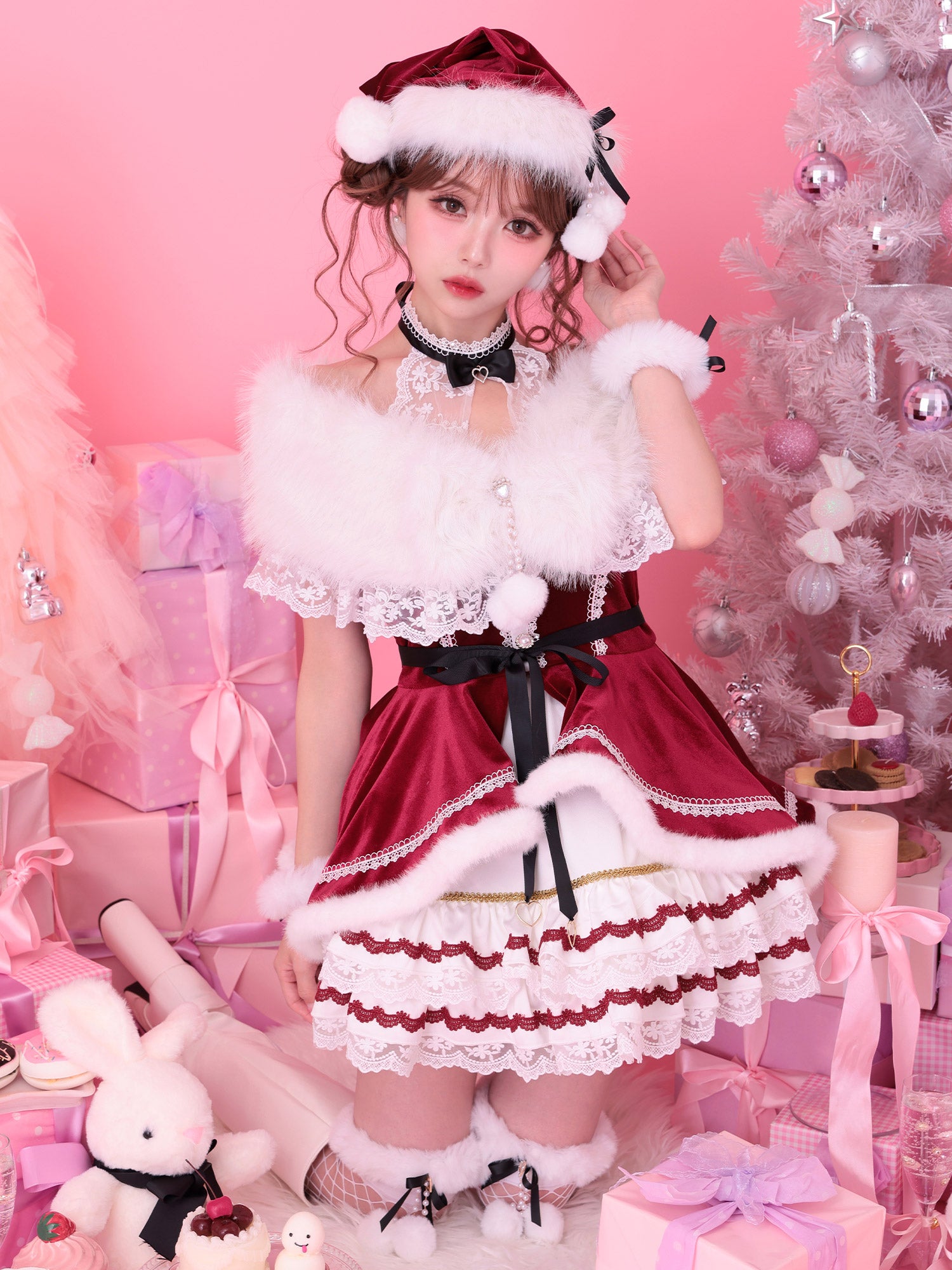 【9点セット】vanityME. × Malymoon リボンショールエレガンスサンタ レッド mlcs25066