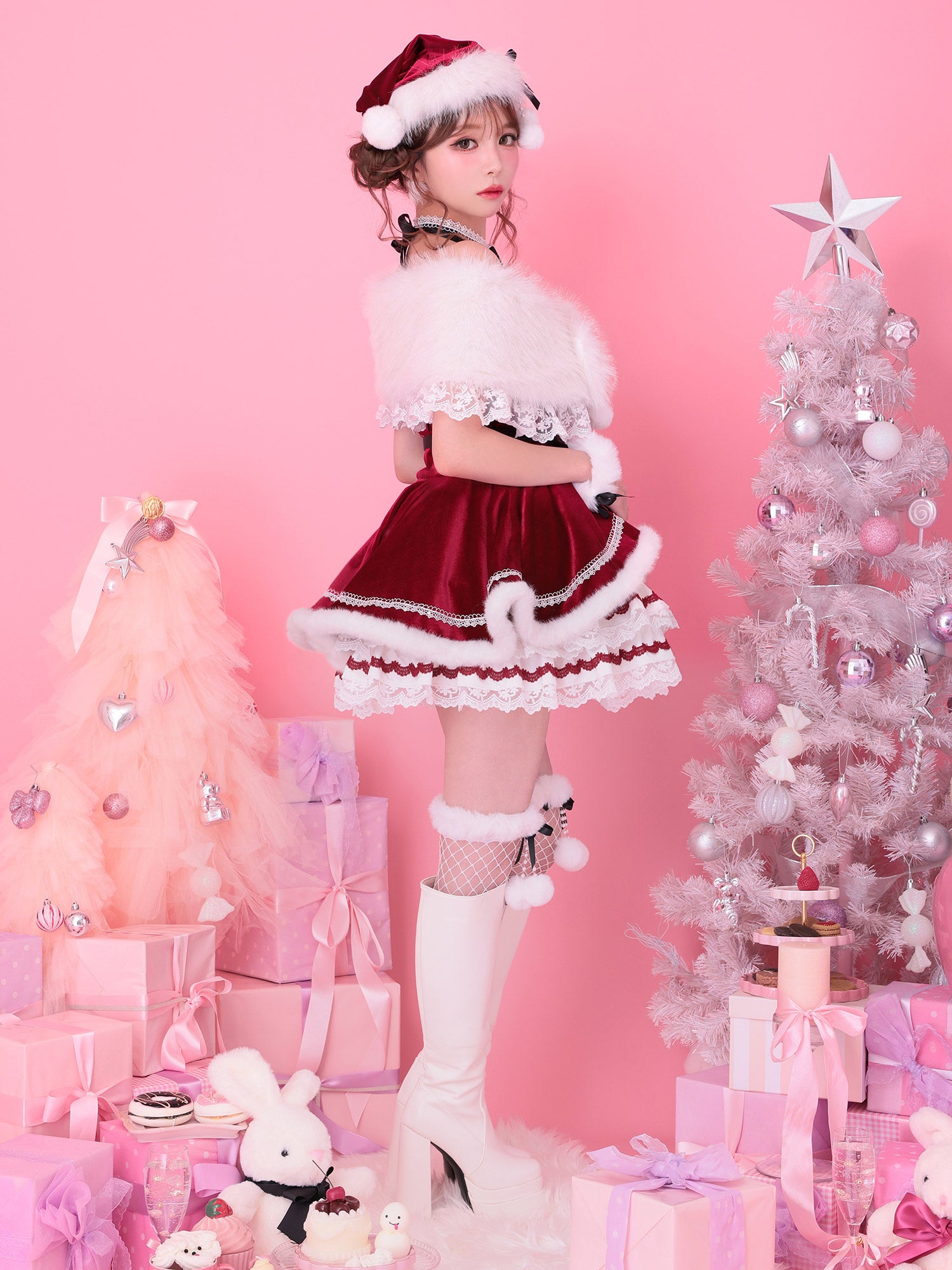 【9点セット】vanityME. × Malymoon リボンショールエレガンスサンタ レッド mlcs25066