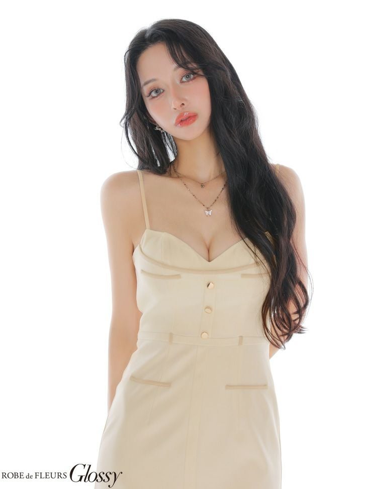 Glossy ローブドフルールグロッシー【XSサイズあり】ツイルフロントボタンキャミタイトミニキャバドレス gl4148