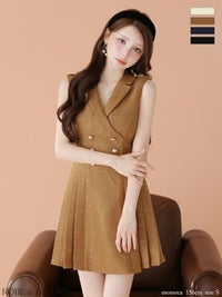 ROBE de FLEURS ローブドフルール 【XS～Lサイズあり】 ダブルボタン襟付きノースリーブフレアミニキャバドレス