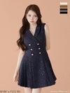 ROBE de FLEURS ローブドフルール 【XS～Lサイズあり】 ダブルボタン襟付きノースリーブフレアミニキャバドレス