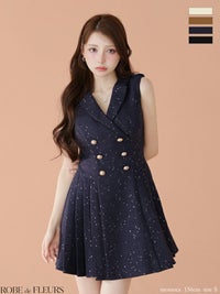 ROBE de FLEURS ローブドフルール 【XS～Lサイズあり】 ダブルボタン襟付きノースリーブフレアミニキャバドレス
