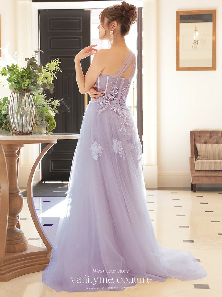  vanityME.couture. バニティミークチュール バースデードレス ワンショルダー フラワー ロングドレス ライラック vctr-la-2382-4