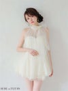 ROBE de FLEURS ローブドフルール ハイネックウエストリボンフレアミニキャバドレス fm3486-c