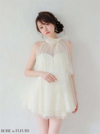 ROBE de FLEURS ローブドフルール ハイネックウエストリボンフレアミニキャバドレス fm3486-c