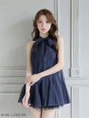 ROBE de FLEURS ローブドフルール ハイネックウエストリボンフレアミニキャバドレス fm3486-c