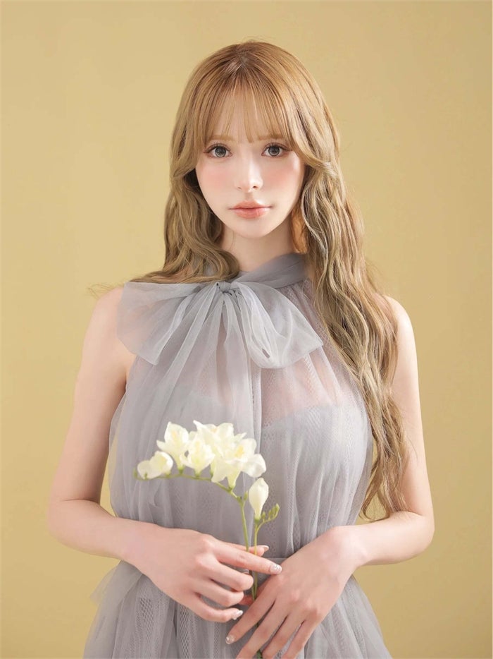 ROBE de FLEURS ローブドフルール ハイネックウエストリボンフレアミニキャバドレス fm3486-c