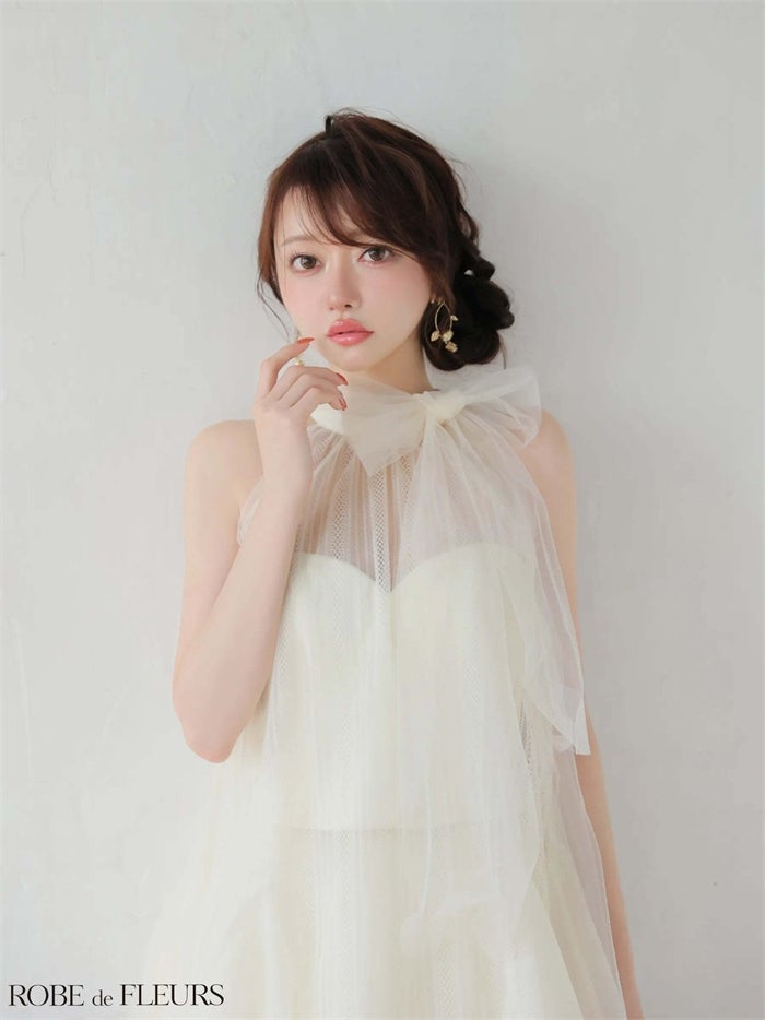 ROBE de FLEURS ローブドフルール ハイネックウエストリボンフレアミニキャバドレス fm3486-c