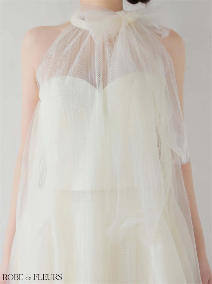 ROBE de FLEURS ローブドフルール ハイネックウエストリボンフレアミニキャバドレス fm3486-c