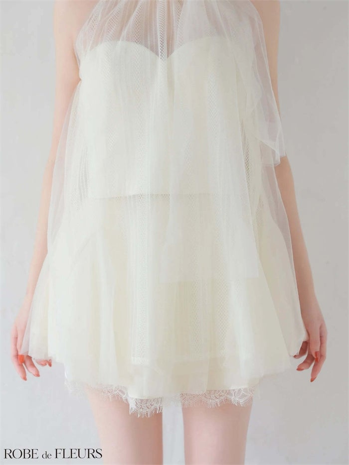 ROBE de FLEURS ローブドフルール ハイネックウエストリボンフレアミニキャバドレス fm3486-c