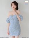 ROBE de FLEURS ローブドフルール 【XSサイズあり】 立体フリンジレースパフスリーブオフショルミニキャバドレス