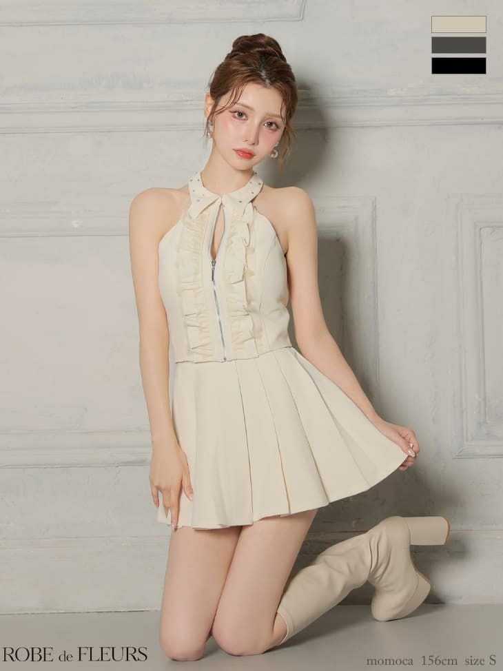 ROBE de FLEURS ローブドフルール 【XS～Lサイズあり】 レースハイネックセットアップフレアミニキャバドレス