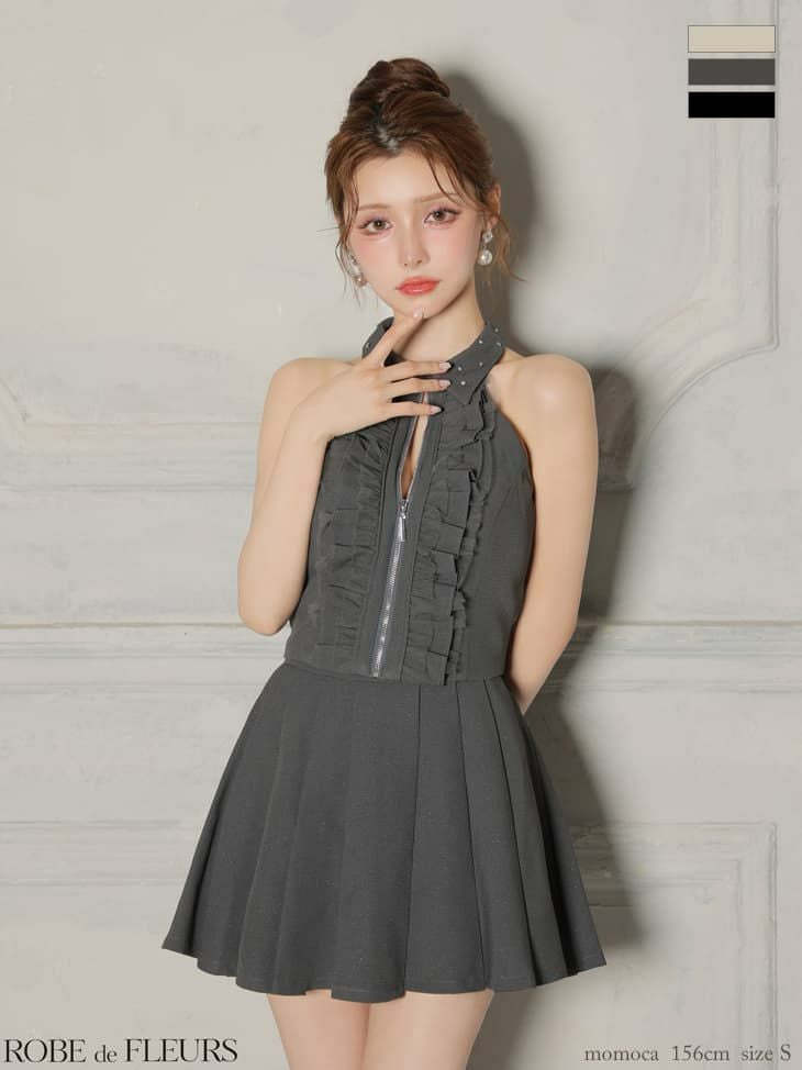 ROBE de FLEURS ローブドフルール 【XS～Lサイズあり】 レースハイネックセットアップフレアミニキャバドレス