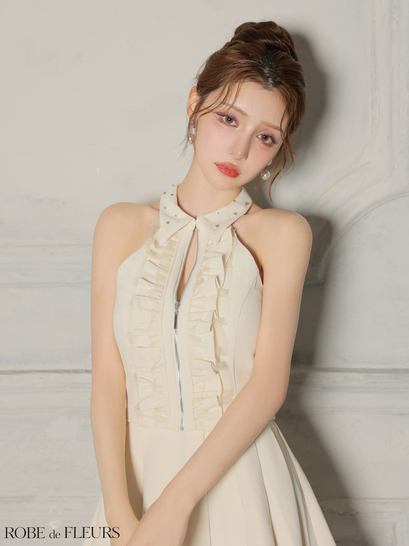ROBE de FLEURS ローブドフルール 【XS～Lサイズあり】 レースハイネックセットアップフレアミニキャバドレス