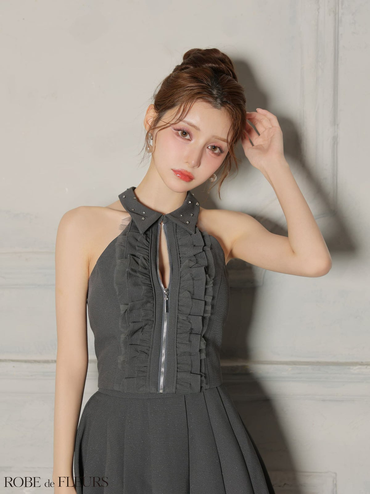 ROBE de FLEURS ローブドフルール 【XS～Lサイズあり】 レースハイネックセットアップフレアミニキャバドレス