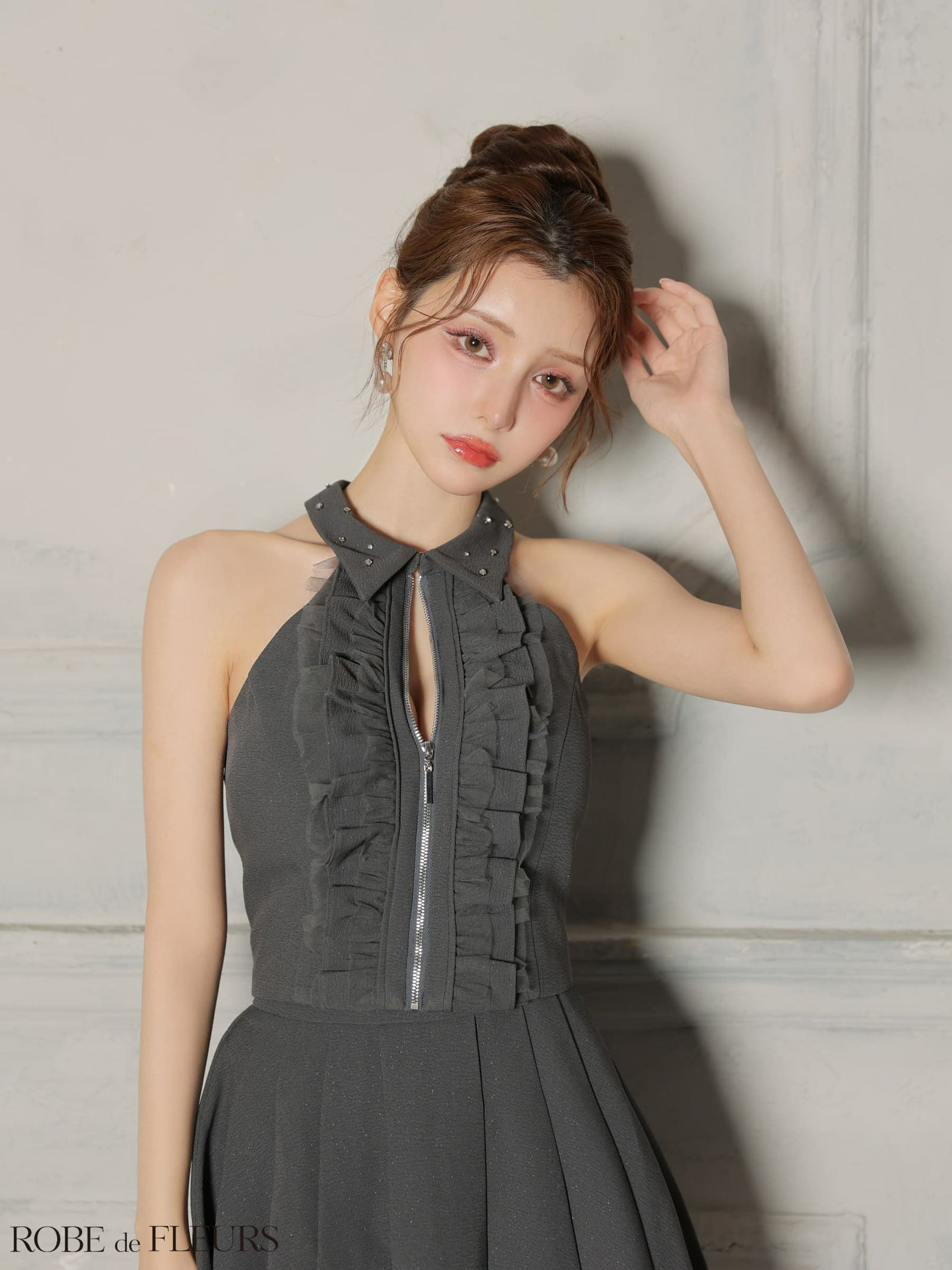 ROBE de FLEURS ローブドフルール 【XS～Lサイズあり】 レースハイネックセットアップフレアミニキャバドレス