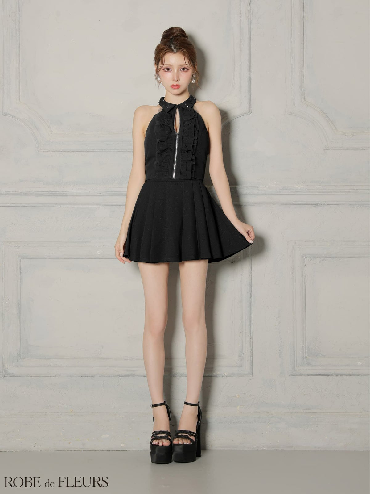ROBE de FLEURS ローブドフルール 【XS～Lサイズあり】 レースハイネックセットアップフレアミニキャバドレス