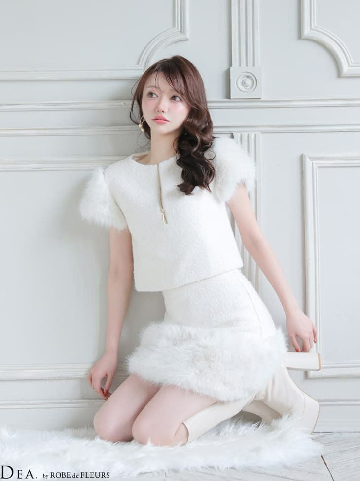 DEA. ディア バイ ローブドフルール 【XSサイズあり】 ブークレニットツイードセットアップタイトミニキャバドレス de4601-c