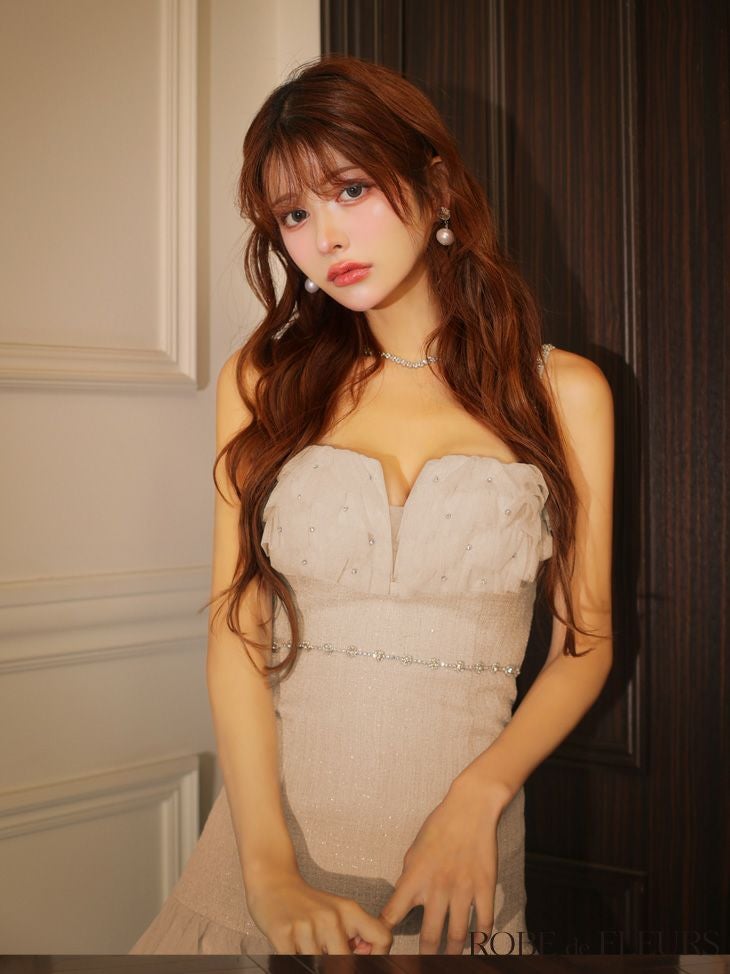 ROBE de FLEURS ローブドフルール 【XSサイズあり】ラメ入り薄手ツイードフレアミニキャバドレス fm4132