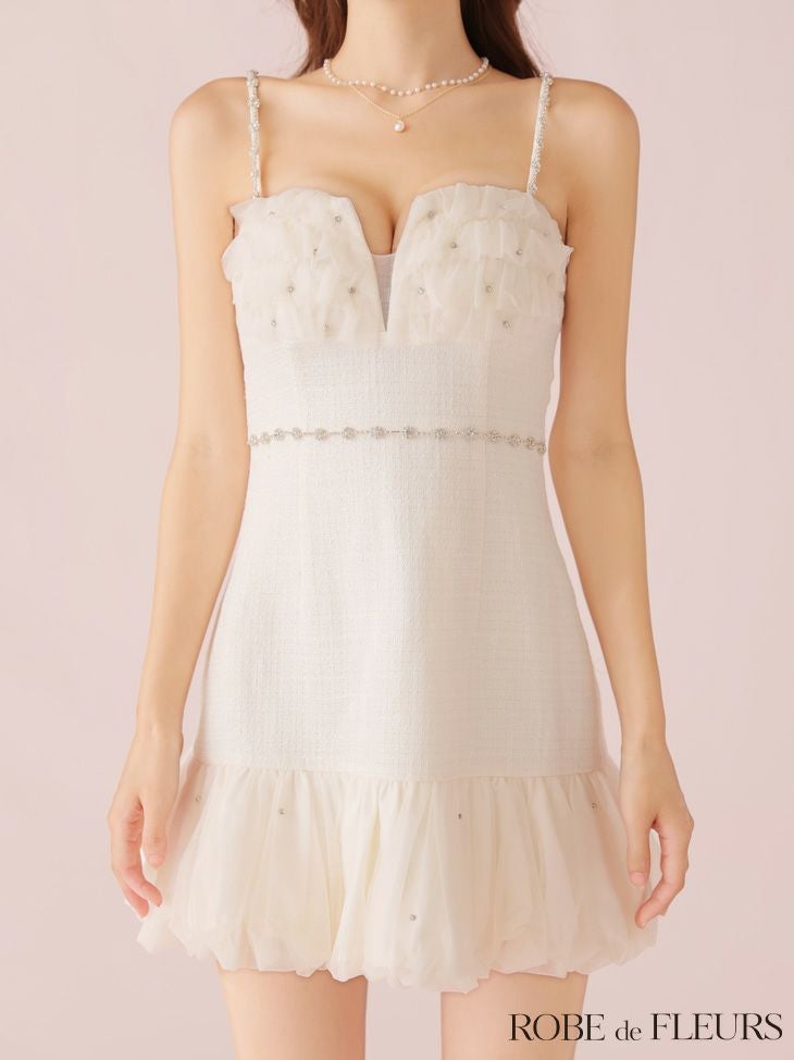 ROBE de FLEURS ローブドフルール 【XSサイズあり】ラメ入り薄手ツイードフレアミニキャバドレス fm4132