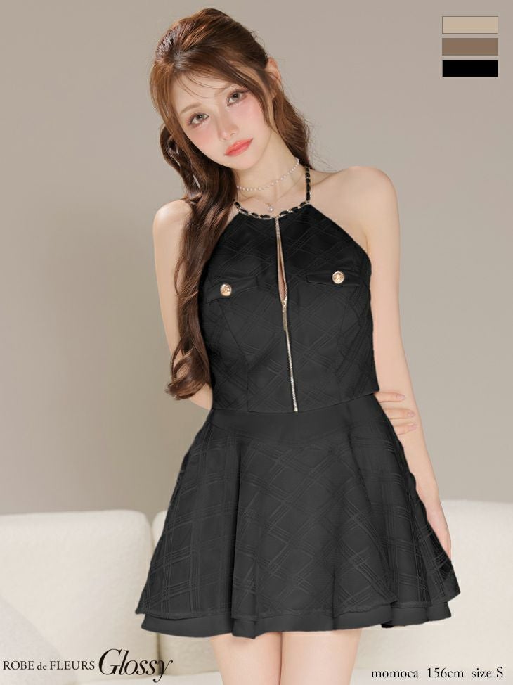 Glossy ローブドフルールグロッシー 【XSサイズあり】チェックレースツイルセットアップミニキャバドレス gl4218