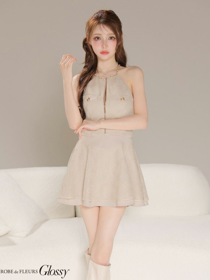 Glossy ローブドフルールグロッシー 【XSサイズあり】チェックレースツイルセットアップミニキャバドレス gl4218