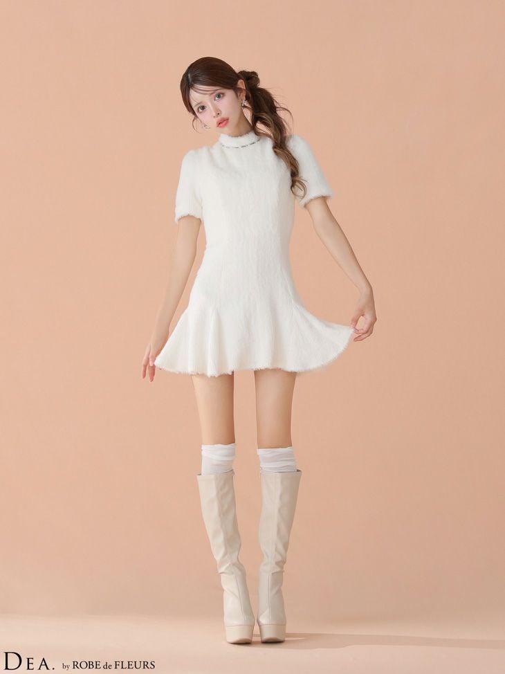 DEA. ディア バイ ローブドフルール 【XSサイズあり】 バックオープン起毛ニットフレアミニキャバドレス de3947