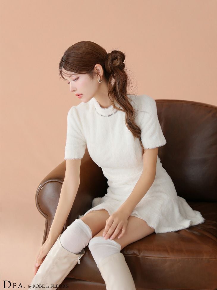 DEA. ディア バイ ローブドフルール 【XSサイズあり】 バックオープン起毛ニットフレアミニキャバドレス de3947