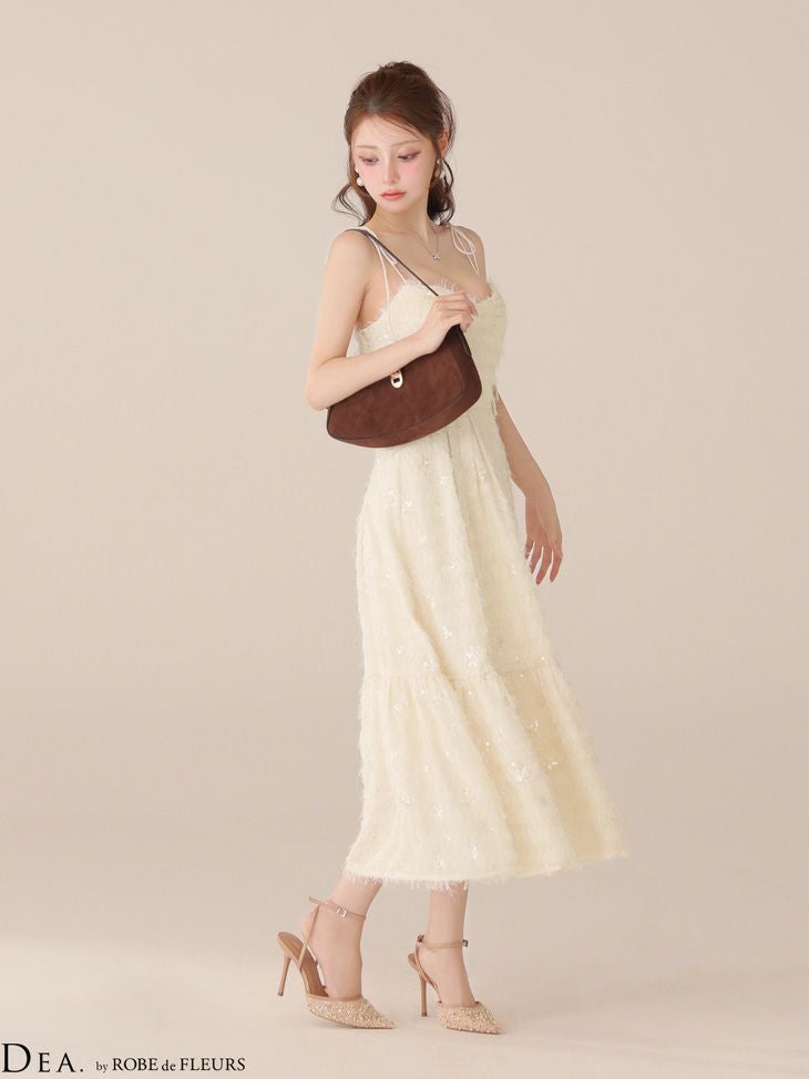 DEA. ディア バイ ローブドフルール 【XS～Lサイズあり】 スパンコールチュールフレアロングキャバドレス de3485
