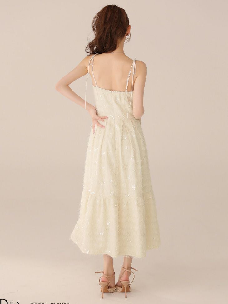 DEA. ディア バイ ローブドフルール 【XS～Lサイズあり】 スパンコールチュールフレアロングキャバドレス de3485